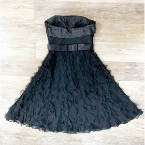 White House Black Market Sz 10 Strapless 100% SILK Ruffle Satin Dress Black WHBM